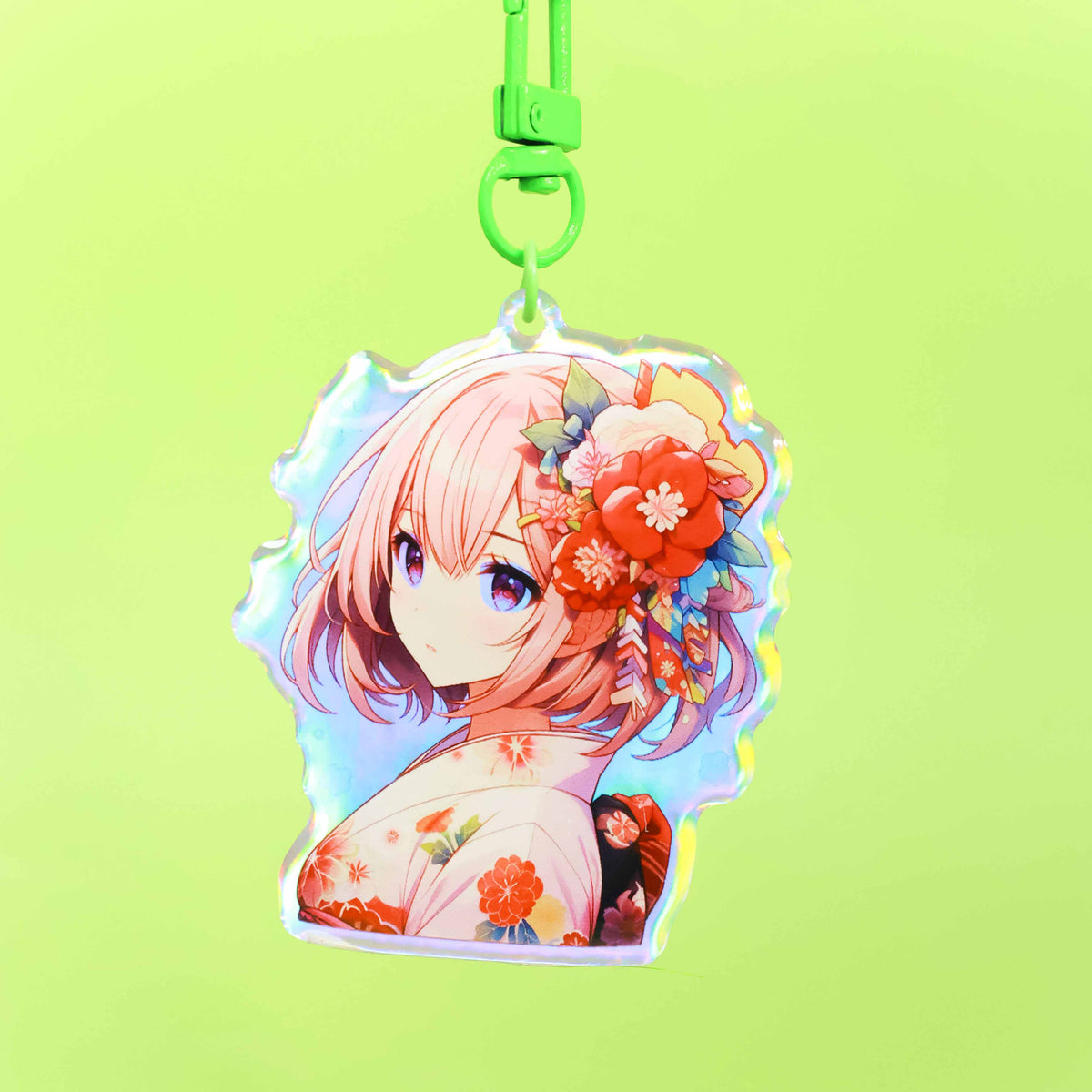 Kawaii hologram keychain, japanese style anime character charm, cute otaku gift