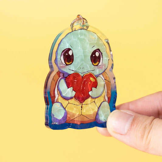 Hand‑held custom water‑ripple textured acrylic keychain, cute turtle anime charm