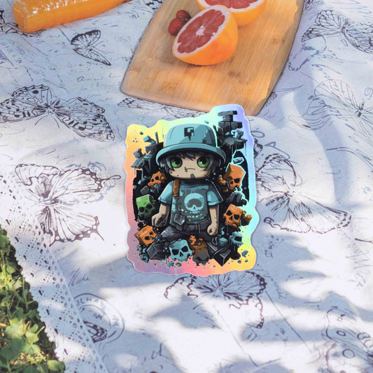 Die_cut_anime_cartoon_vinyl_sticker_with_holographic_rainbow_border_waterproof_custom_decorative_sticker_outdoor_display_shot