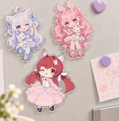 3pcs cute kawaii chibi anime girl acrylic fridge magnets, anime decor gift