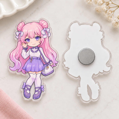 Double-sided display personalized acrylic refrigerator magnet, front printed artwork, back with white base and strong round magnet