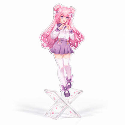 Custom X-shaped transparent acrylic standee featuring a cute anime girl with pink double-buns—a perfect desktop decorative ornament.