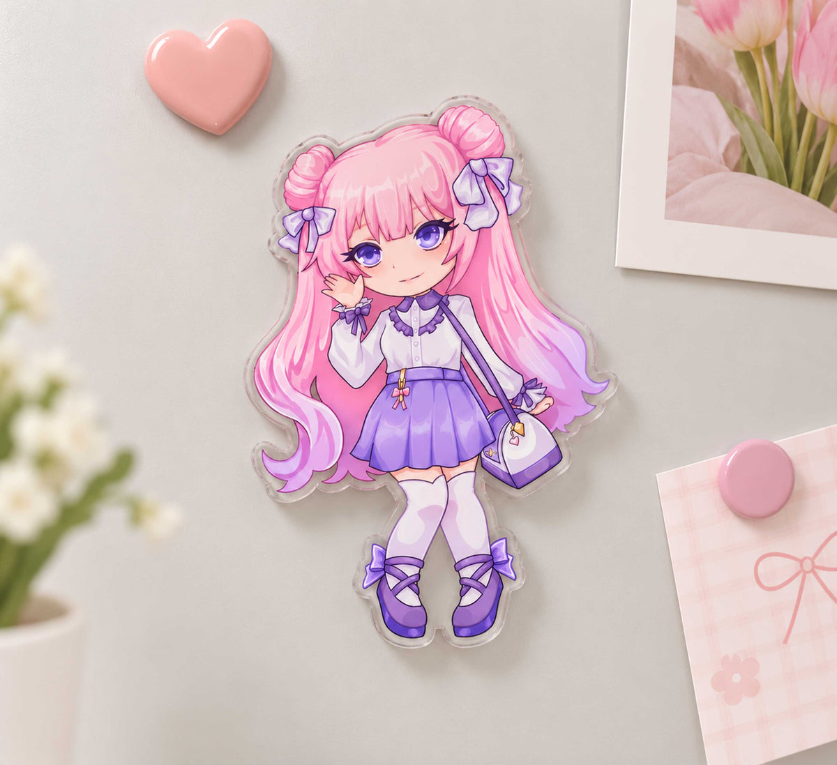 Single personalized acrylic fridge magnet, kawaii anime gift
