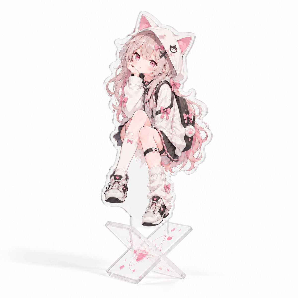 Anime girl acrylic standee, clear X base acrylic display decor, anime fan collectible