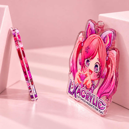 Custom 3D double‑layer acrylic keychain side view, cute cat‑ear girl gift