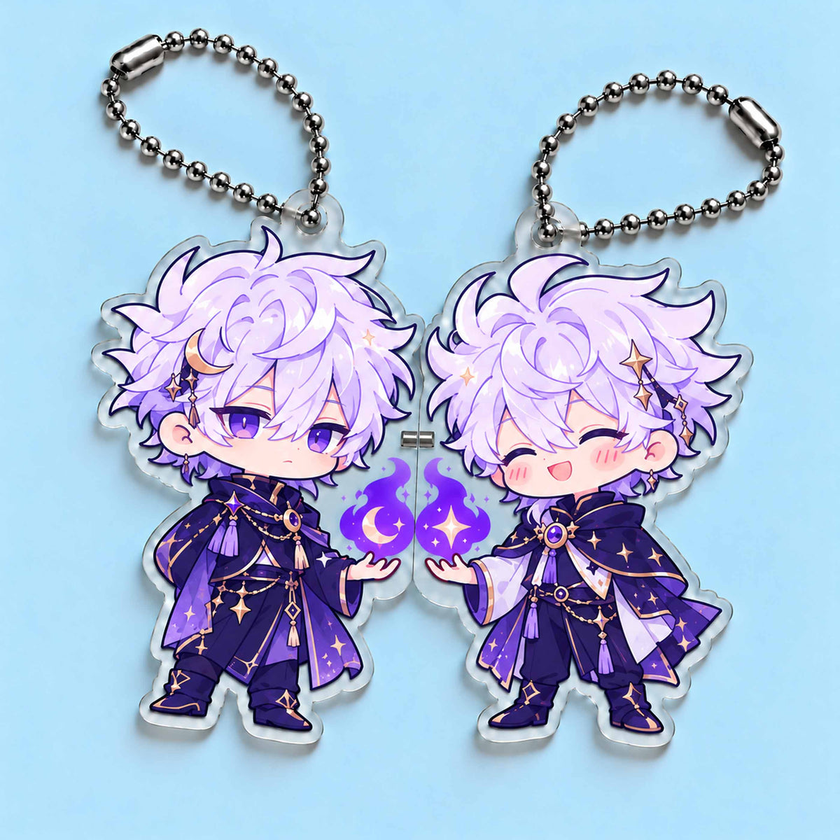 Dual‑expression mage 2‑panel foldable combined acrylic magnet keychain pendant