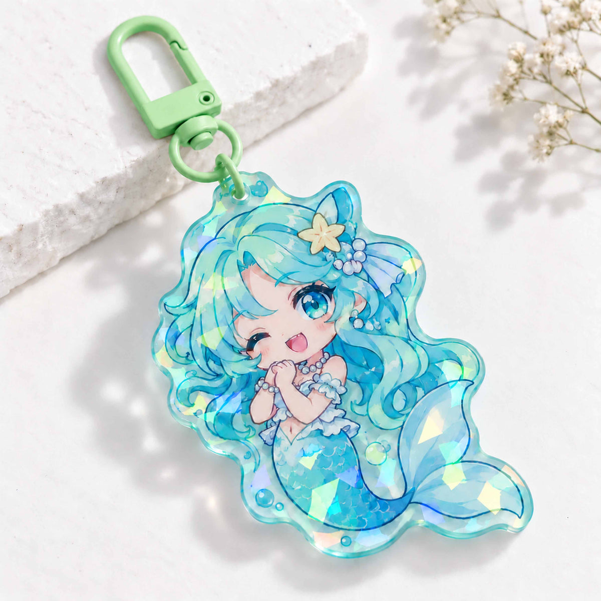 Custom printed translucent holographic acrylic keychain, creative present idea