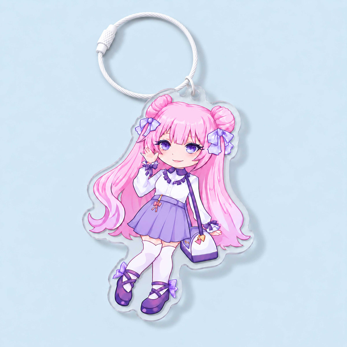 Kawaii Anime Acrylic Pendant, White Steel Wire Keyring, custom gift