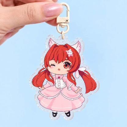 Custom Glitter Acrylic Keychain – Chibi Red-Haired Anime Girl Charm