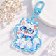 Anime furry white cat acrylic keychain, holographic cracked glass charm, custom bag pendant