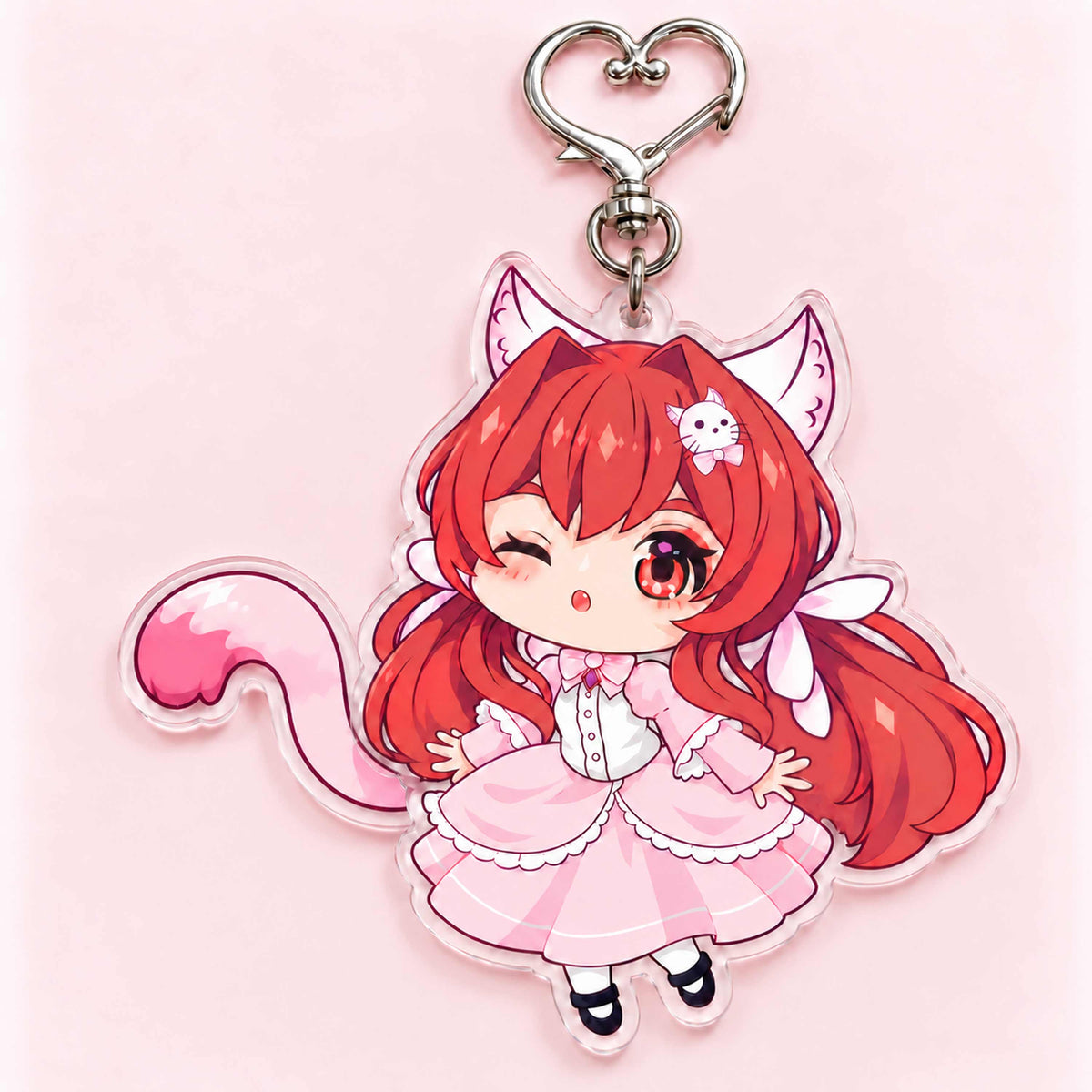 Chibi fox girl tail wagging acrylic keychain, custom anime charm
