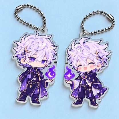 Chibi fantasy boy split acrylic key charm with built‑in small magnets, souvenir gift
