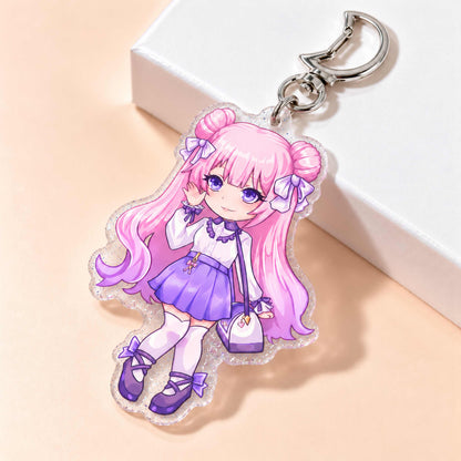 Kawaii chibi anime girl glitter acrylic keychain, custom bag charm