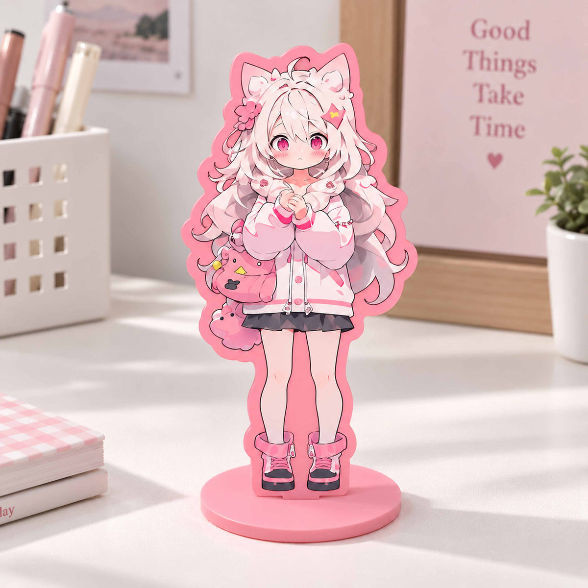 Anime character custom pink acrylic standee desktop decor gift