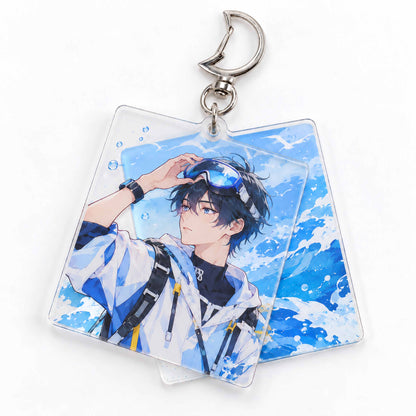 Ocean theme anime boy dual‑layer acrylic charm