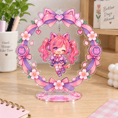 Anime acrylic wreath shaker standee, custom chibi character swing acrylic desk stand