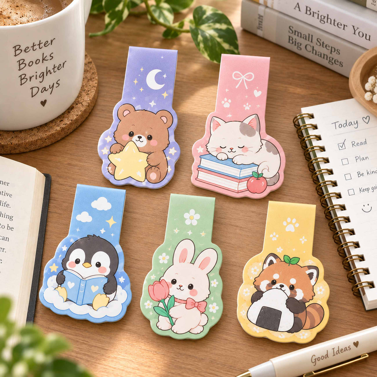 Cute cartoon animal custom magnetic bookmarks, die cut foldable magnet book markers