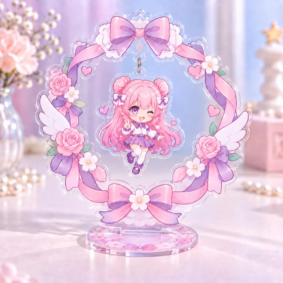 Custom Acrylic Wreath Shaker Charm — Acrylic Desktop Ornament & Anime Character Merchandise