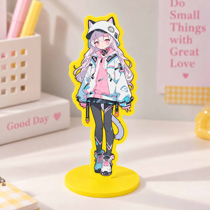 Kawaii cyber anime cat girl custom acrylic stand, yellow acrylic stand desktop ornament