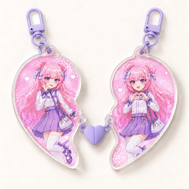 Custom Acrylic Heart-connect Magnetic Keychain 