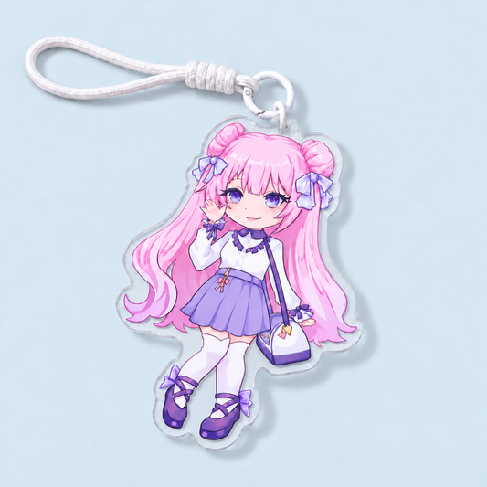 Anime bag pendant gift, printed chibi girl acrylic charm with hand rope