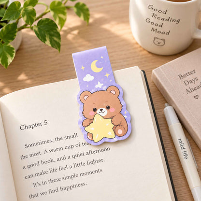 Cute bear custom magnetic bookmark, die cut foldable magnet book marker