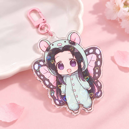 Custom heart holographic acrylic keychain, butterfly wing anime girl gift