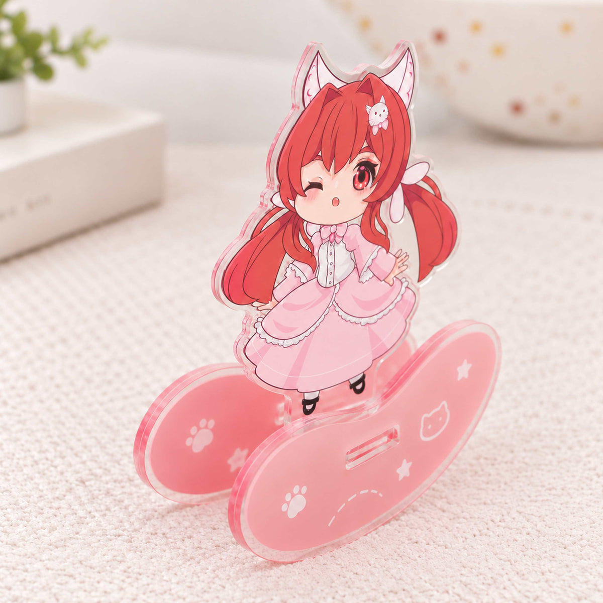 Acrylic wobble standee side view, cute chibi anime girl