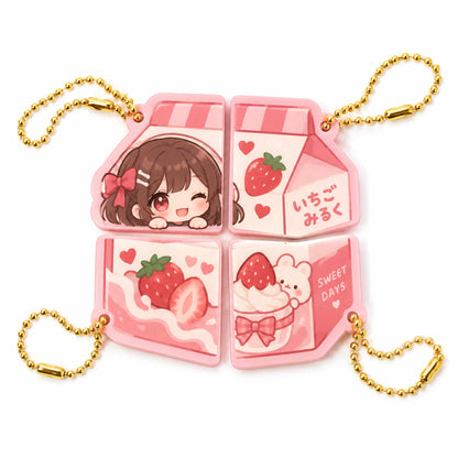 Cute strawberry milk acrylic magnet keychain, custom gift for her