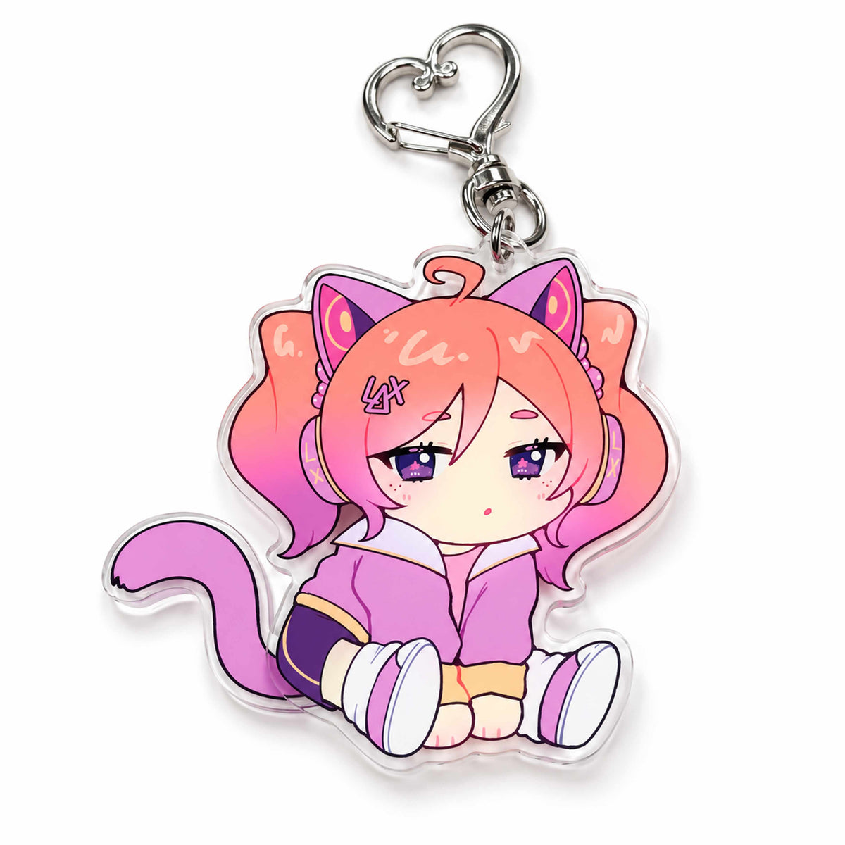 Cute chibi cat girl custom acrylic tail wagging keychain, heart hook acrylic pendant, personalized anime charm gift