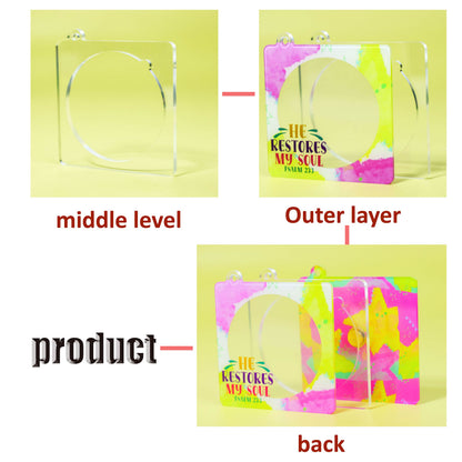 Layer structure diagram of spinning acrylic CD keychain, middle level, outer layer and back panel
