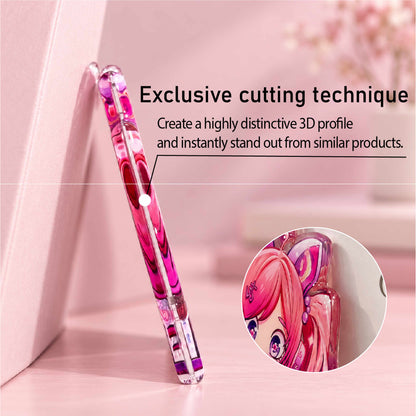 Acrylic charm cross‑section thickness demonstration with annotation, souvenir gift