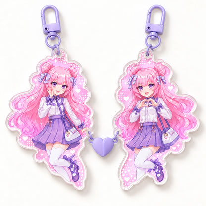 Matching Anime Girl Acrylic Keychains with Detachable Magnetic Heart