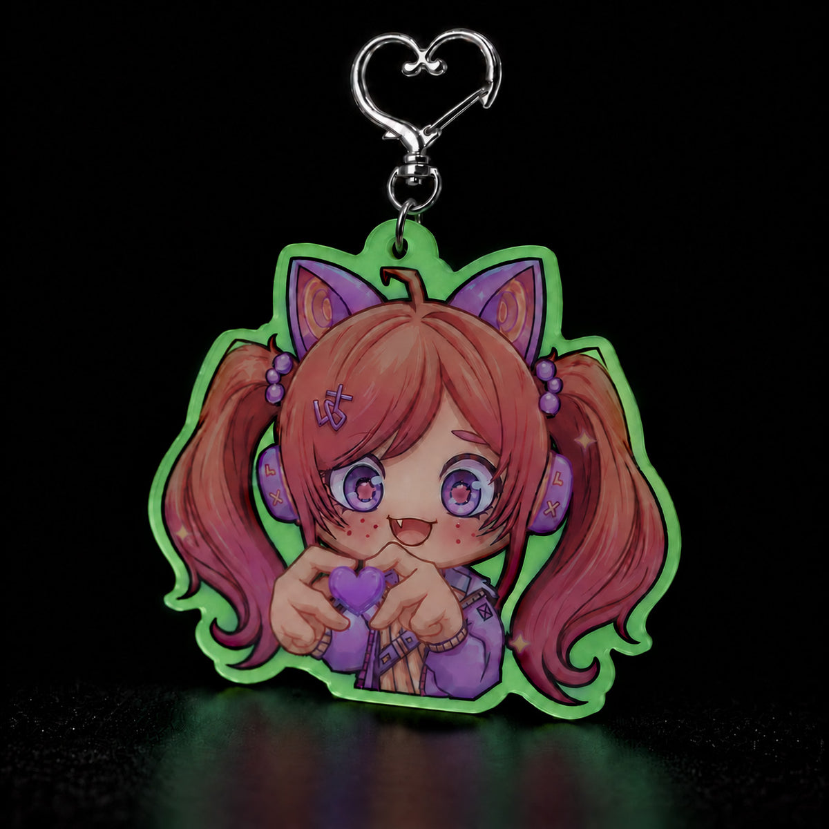 Glow in the dark custom acrylic keychain, anime chibi girl character charm