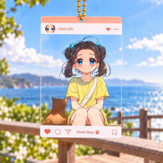Bright seaside theme PVC photo charm with gold ball chain, souvenir gift
