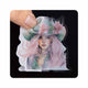 Clear transparent die‑cut vinyl sticker, cowgirl portrait design, no white background, hand‑held sample display.