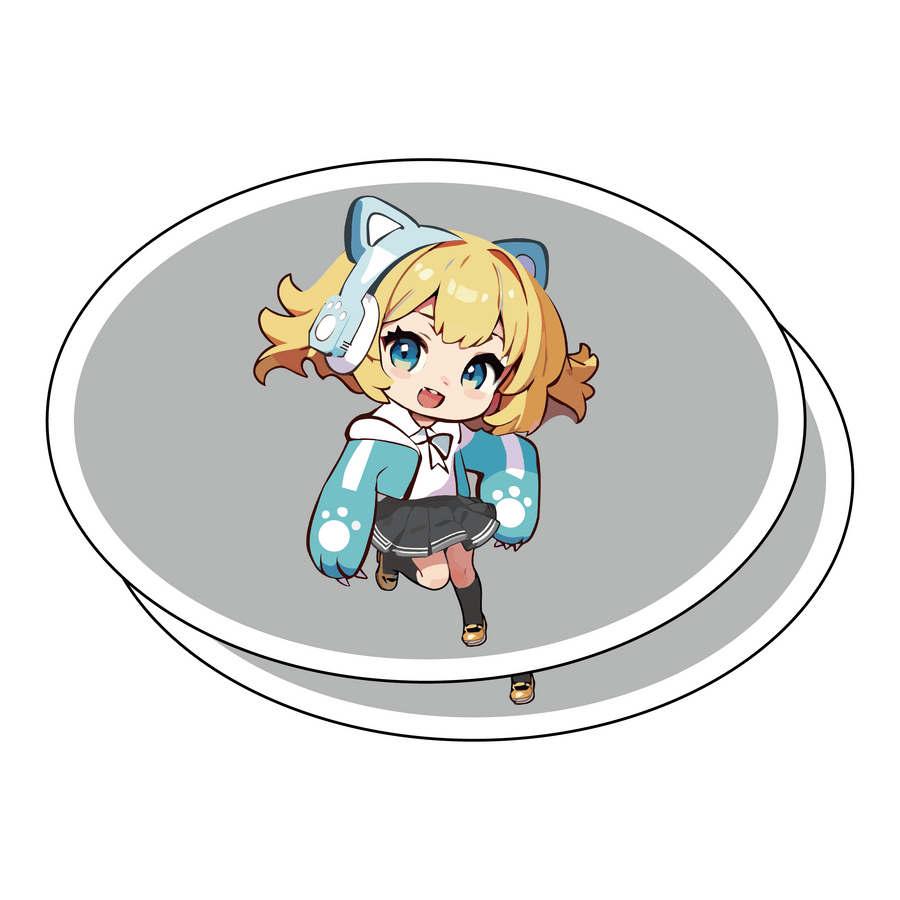 Custom oval shape vinyl sticker, chibi anime character inside regular oval border, standard rounded shape sticker.