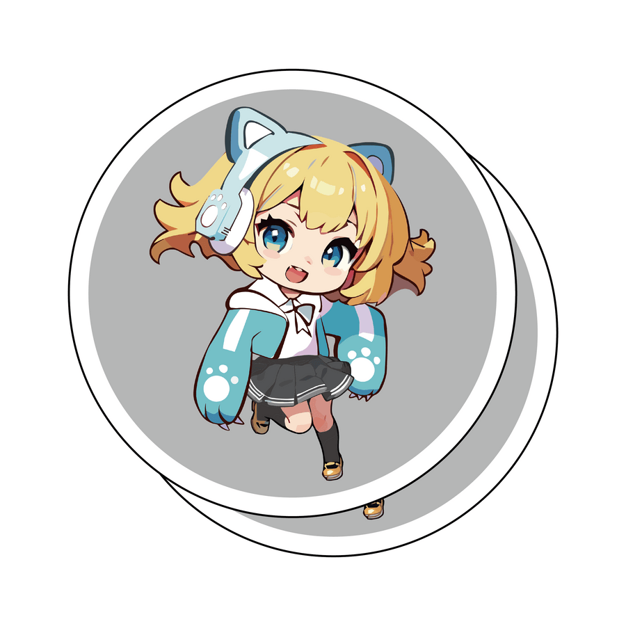 Custom round vinyl sticker, chibi anime character inside round border, regular circle cut sticker.