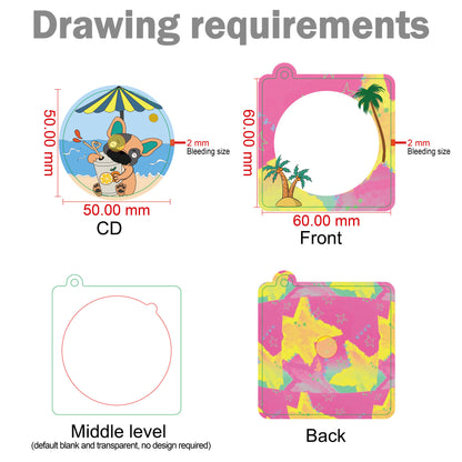 Artwork drawing requirements for acrylic CD keychain, dimension & bleed size guide