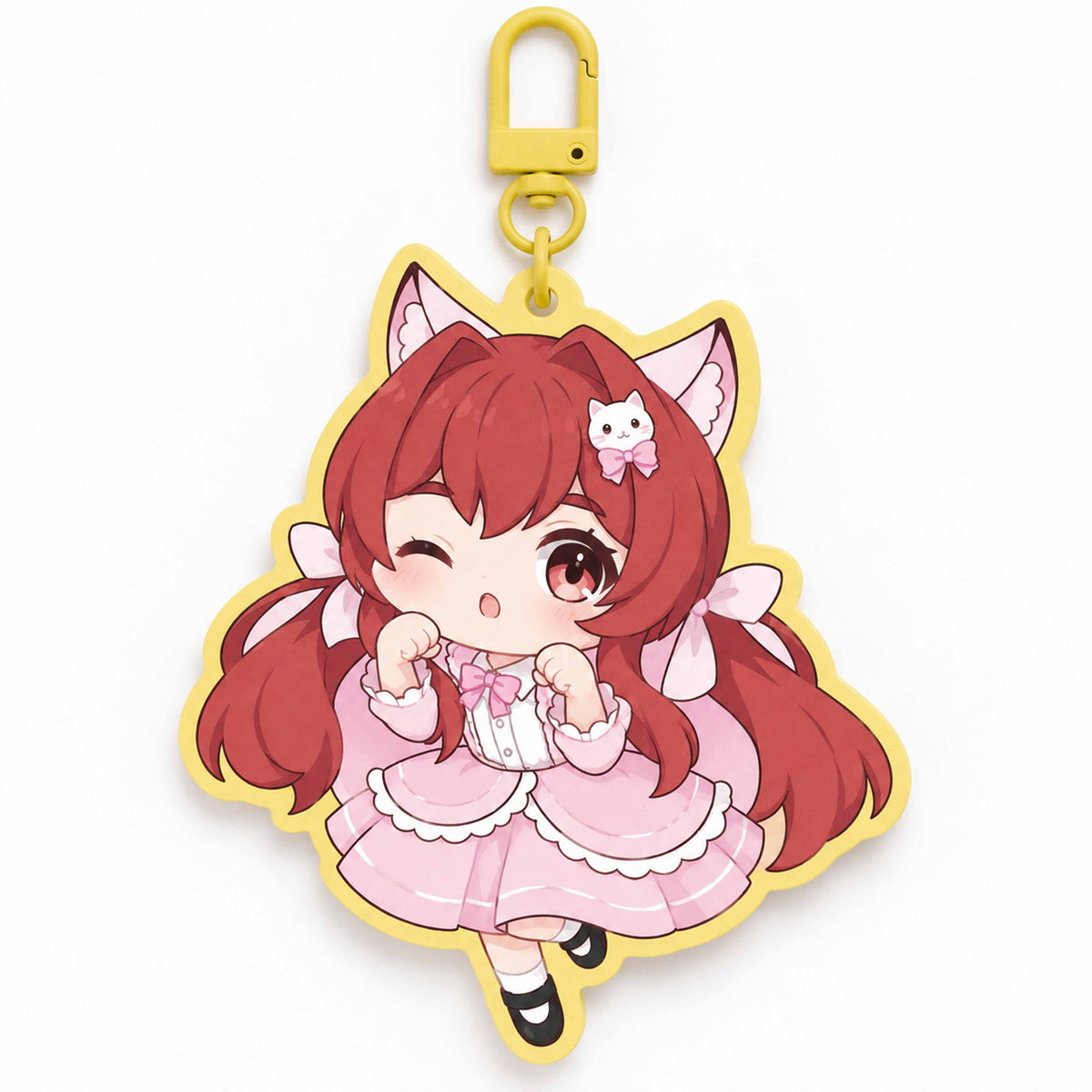Custom yellow-outline figure key charm; actual product photo on a white background.