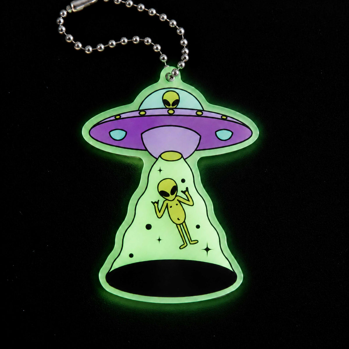 Custom space theme acrylic keyring, luminous green border alien UFO charm, wonderful gift choice