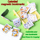 Custom cartoon magnetic bookmarks, cute cat design, foldable magnetic page marker, custom image available. 