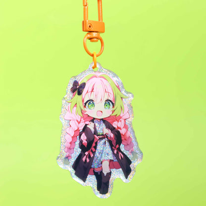 Kawaii hologram keychain, anime character charm, otaku collectible gift