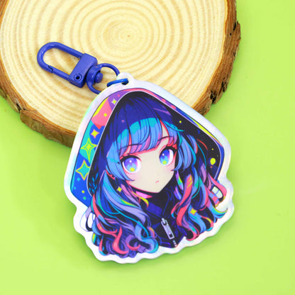 Custom anime acrylic charm，cute anime girl with colorful hair