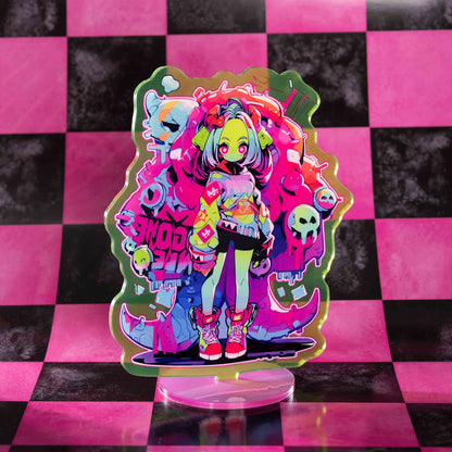 Semi transparent custom acrylic stand, pop art zombie anime girl acrylic standee, personalized desk decor for anime fan merchandise