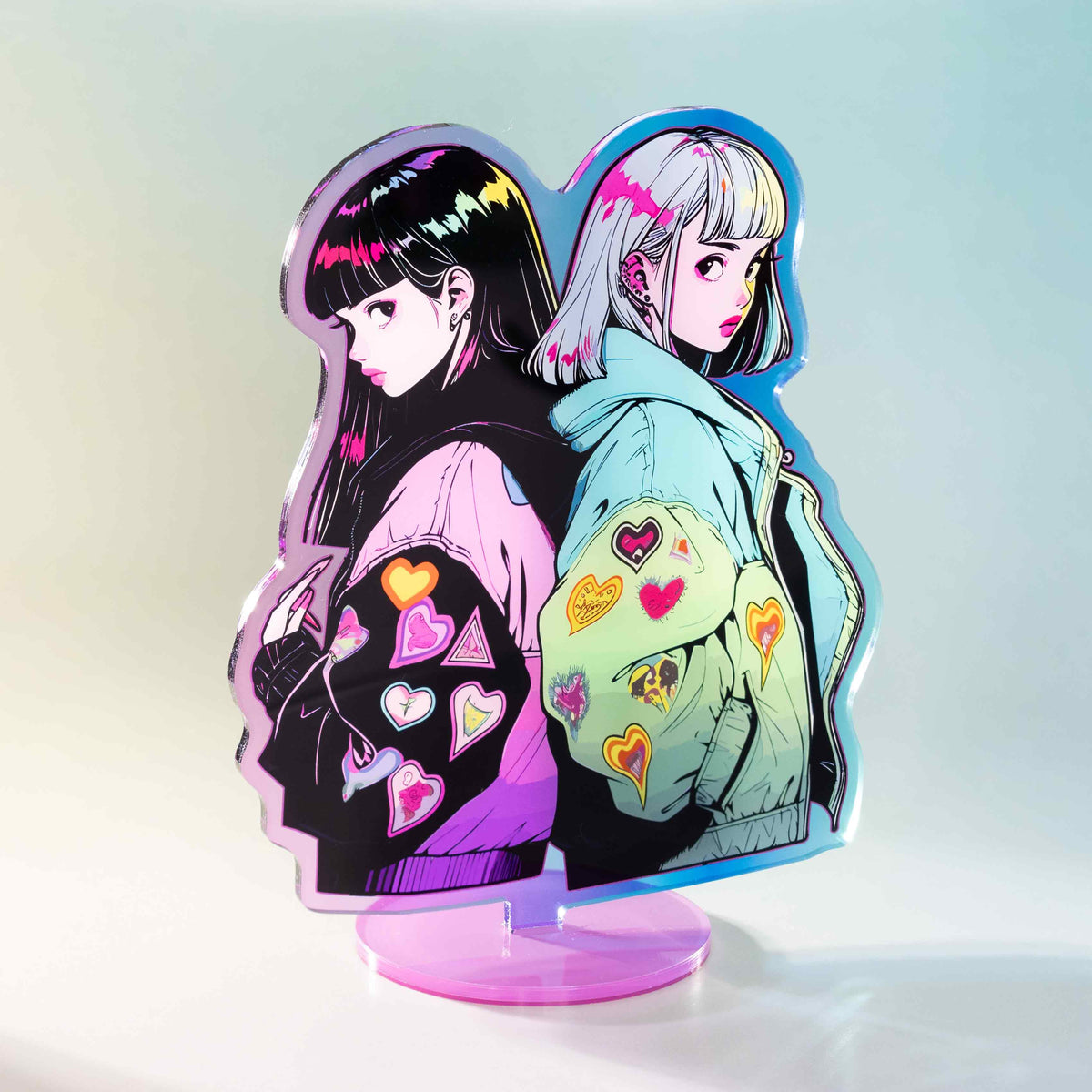 Semi transparent custom acrylic stand, double anime character acrylic standee, personalized table decor for fan merchandise