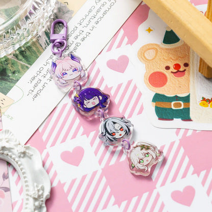Connect the acrylic keychain with the cute anime Red Cliff charm via a purple ring. Minimum order quantity.