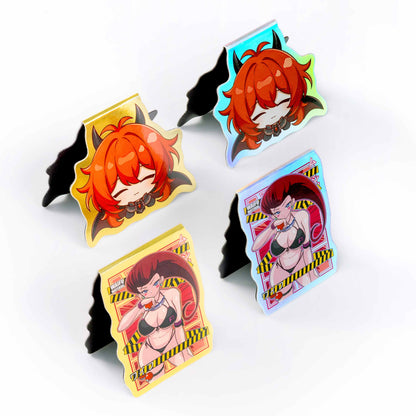 Customized magnetic bookmarks with a holographic gold effect; collectible bookmarks.