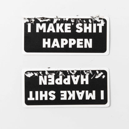 Two rounded rectangle fragile stickers, black white text, torn peeling edge, one mirrored sticker
