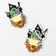 Cartoon astronaut pumpkin haunted house stickers, one intact, one cracked fragile sticker
